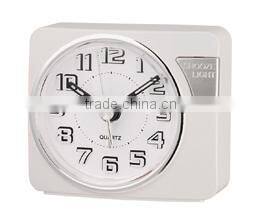 White hand size sweep touch light alarm clock