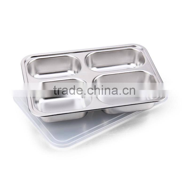 4 compartment stainless steel fast food tray & snack tray/plate