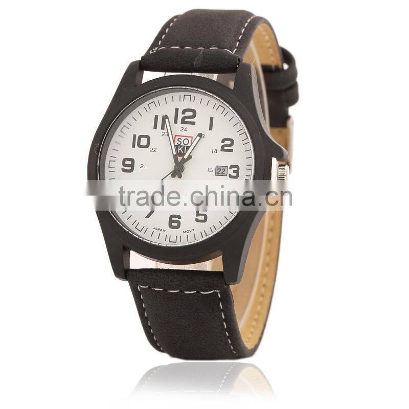 branded SOKI Brown Military Army Date Watch Mens Leather Band Wristwatch fashion china supplier