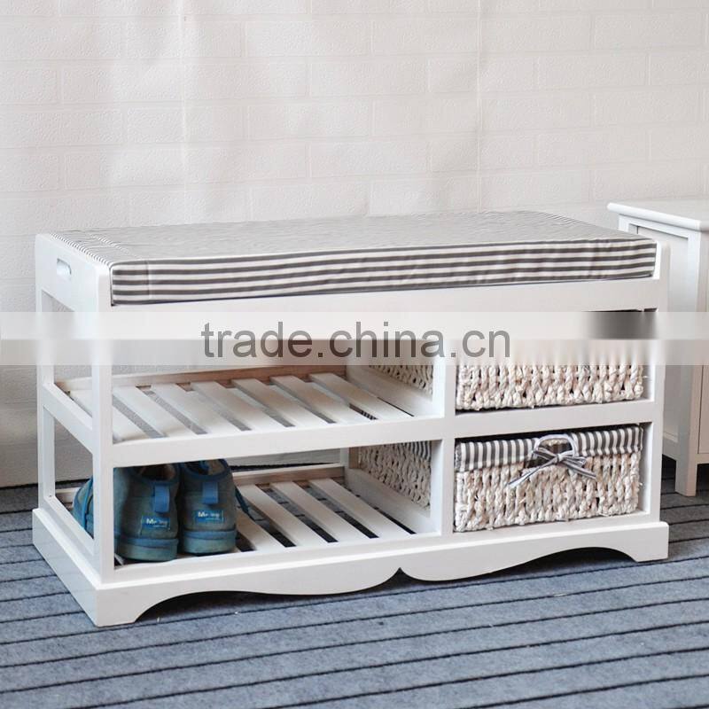 Cheap White Wood Bench Furniture With Shoe Rack