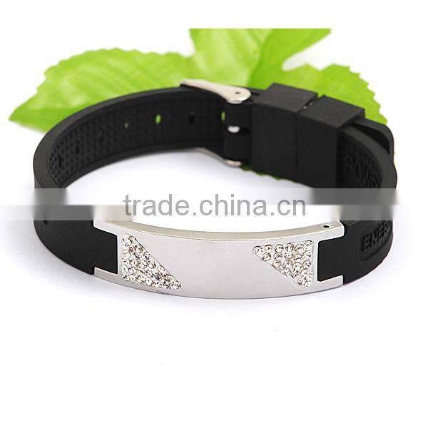 Fashion Power Jewelry 4 in 1 Bio Elements Energy Silicone Bracelet with Crystal Fitness Silicone Wrist Band