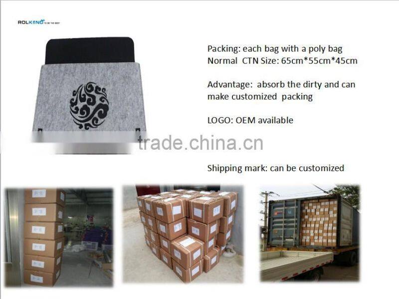 2016 year popular style high quality dark grey felt laptop bag