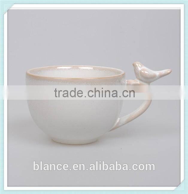 200ml ceramic coffee mug with saucer and bird in handle