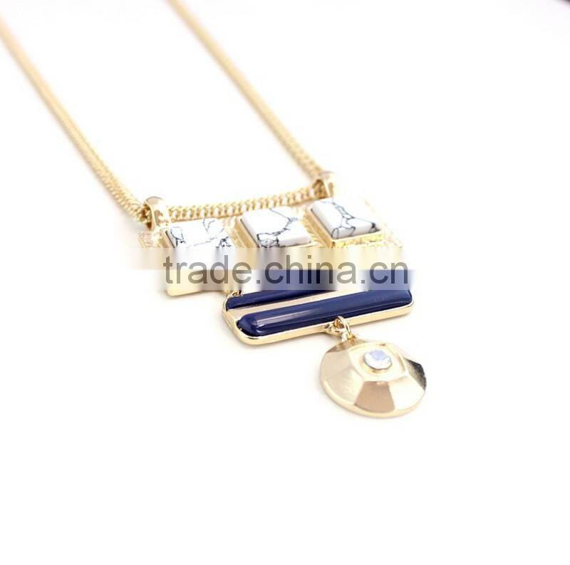Exaggerated Necklace Jewelry 3 Square Linked Turquoise Handset Arts 2 Color Stone Pendant Necklaces