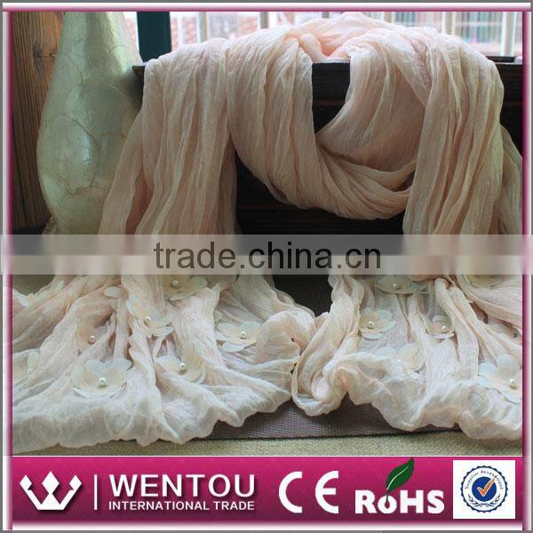 Fashion new solid flowers wrinkled 100% acrylic scarf wholesale