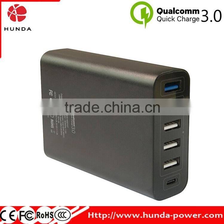 HUNDA Factory 60W 6Port USB Charger with Single Quick Charge 3.0 Port + Type C Port