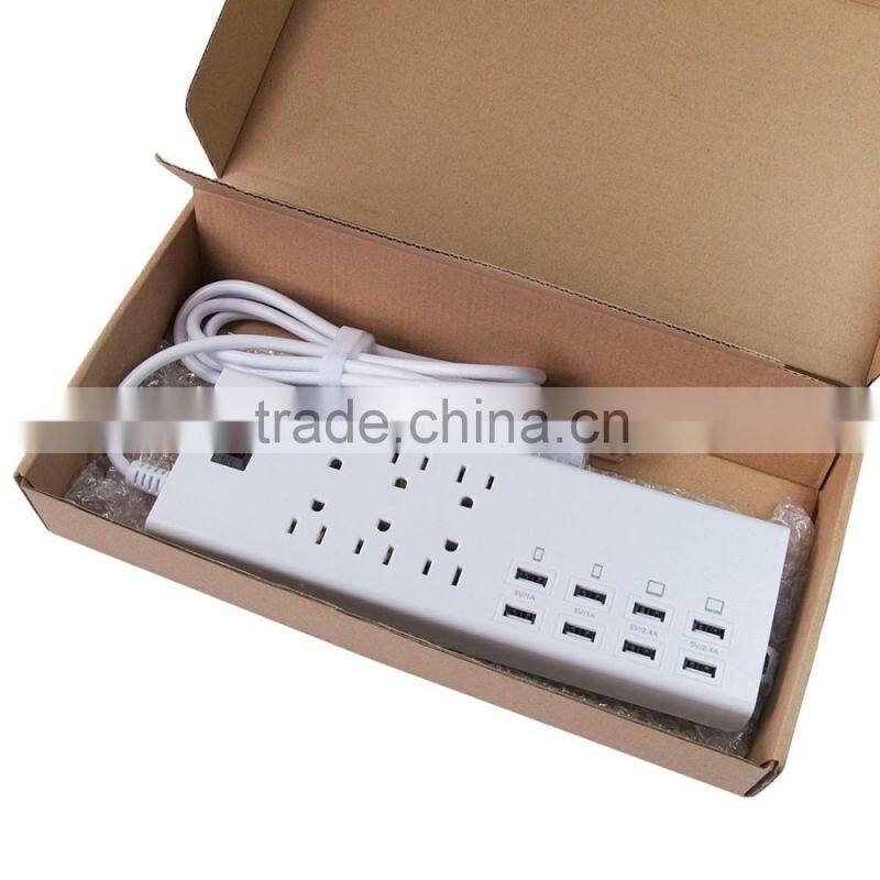 HUNDA OEM/ODM Service 5.9ft White US Plug Universal 6 Outlet Power Extension Socket with 8 USB Charger for Samsung for Iphone