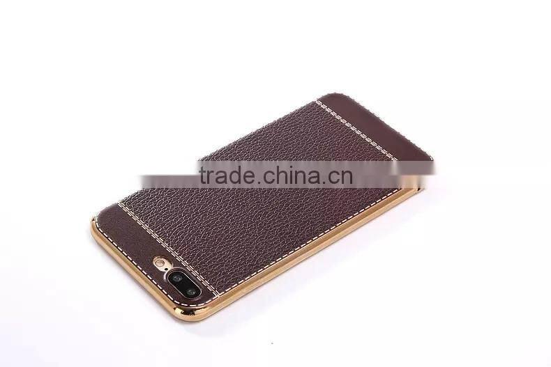 Litchi leather cover for iphone 7 plus, for iphone 7plus electroplate tpu case cover leather case