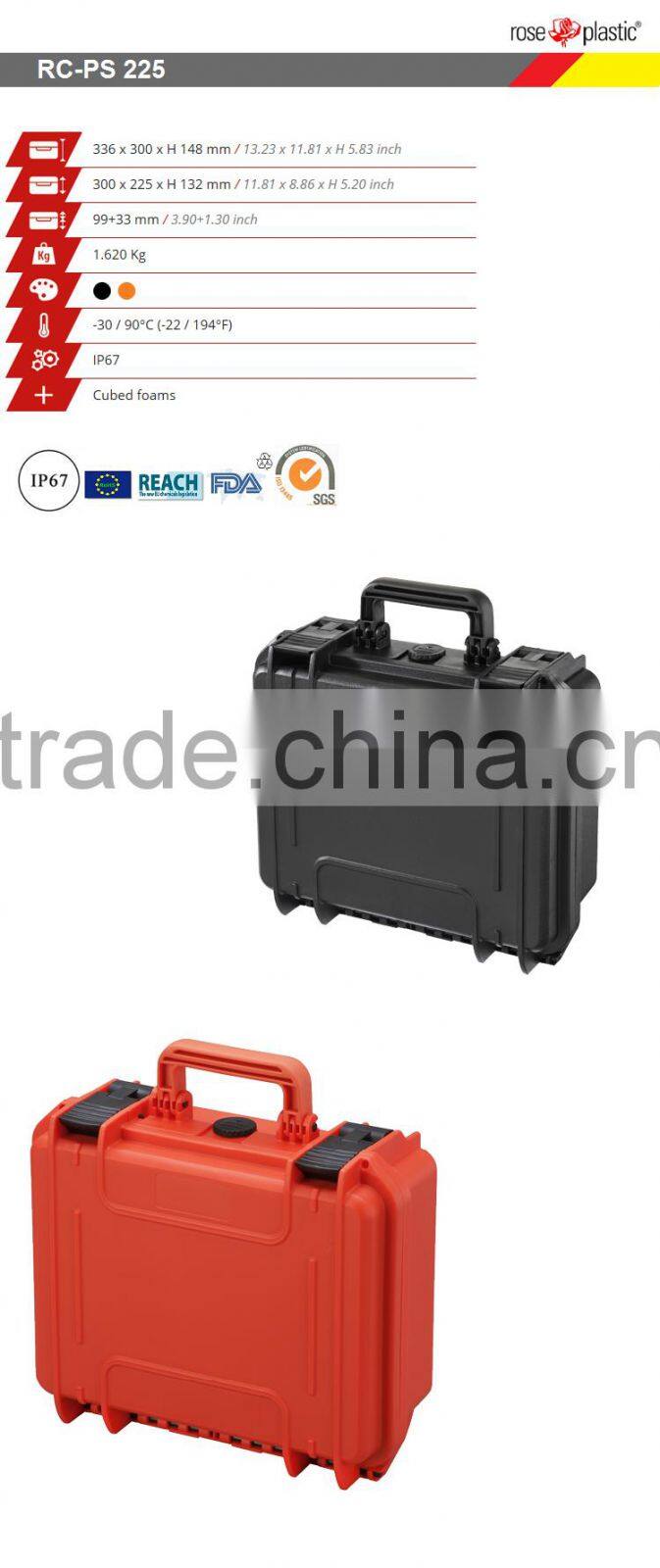 Hard solid durable portable handheld implement kit case with IP67 waterproof RC-PS 225