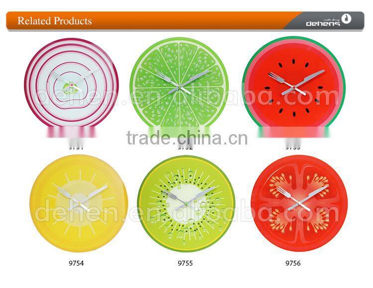 decorative funny glass wall clock with fruit shape design