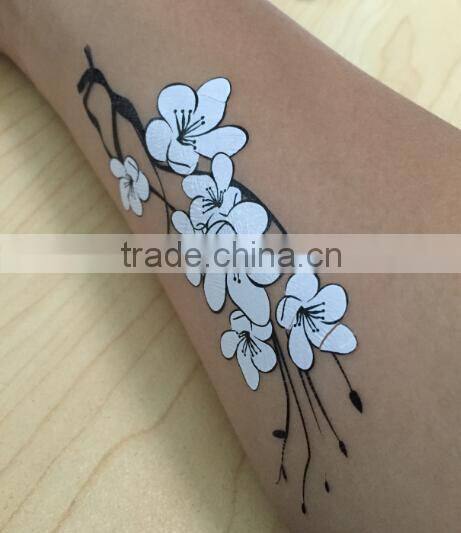 customize logo fashion silk screen temporary metallic white tattoo sticker