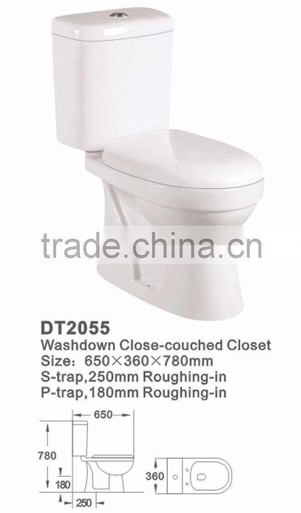 Chaozhou Sanitary ware Export ceramics p trap washdown 2 pc toilet DT2055