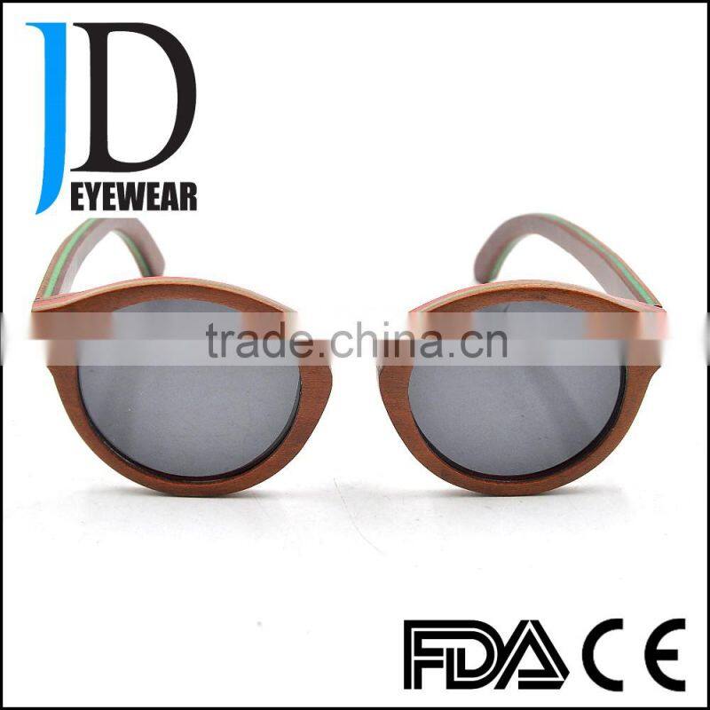 2016 round custom logo engraved skateboard wooden sunglasses