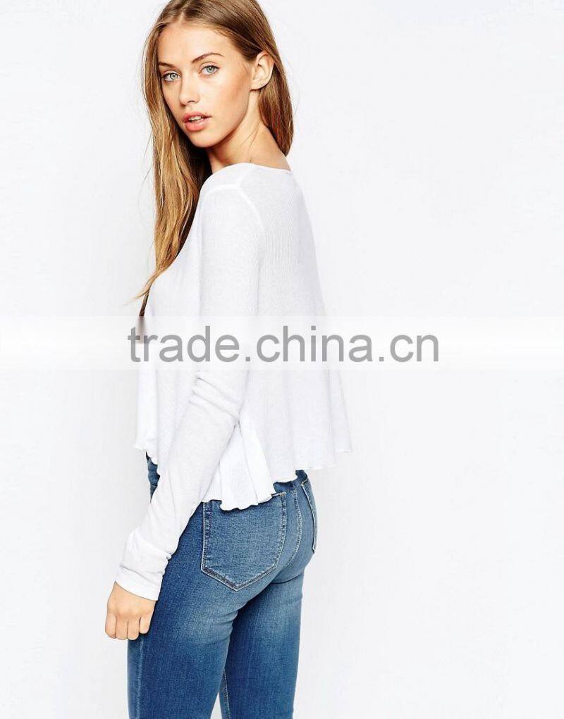 Newest Customized Women's Sweater with Deep V and Flared Sleeve Midweight structured knit