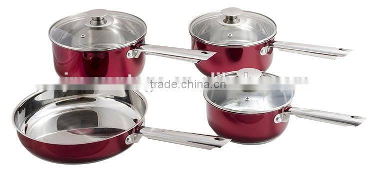 Hot item red color 7pcs cookware set stainless steel cookware kitchen ware set
