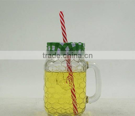 380ml clear glass mason jar with handle and metal lid wholesale