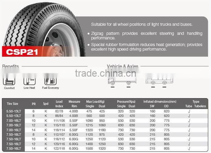 Chengshan bias truck tire 7.00-16 tire 7.00x16