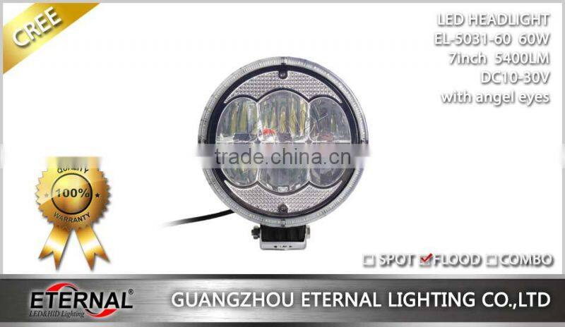 7" 60W thin flood dring light for heavy duty construction mining truck forestry heavy machinery high power led work light