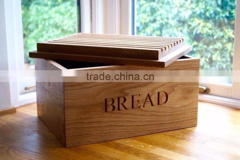 Wooden Bread Box with Groove Lid Oak Customer Logo Bread Crate Melamine Bread Bin Made By Solid Wood