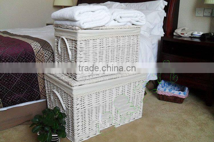 2014 eco-friendly multifunctional white wicker storage basket with lid