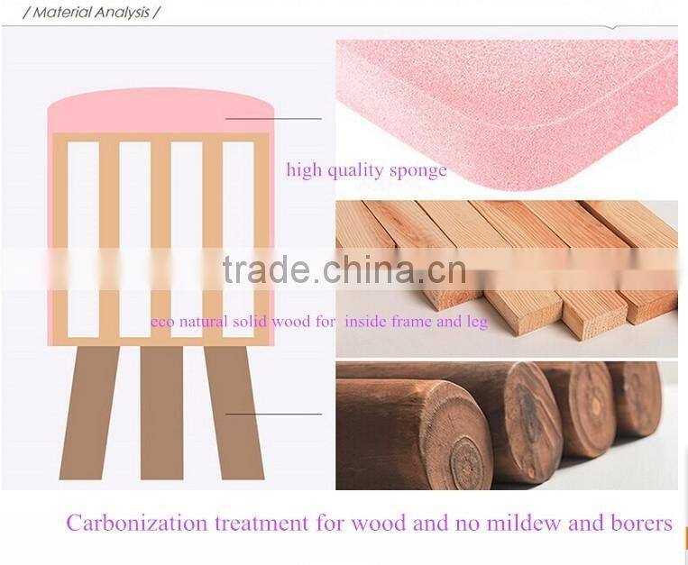 Skidproof cheap delicate refined colorful small cloth stool chair with 3 Carbonized wood legs for living room