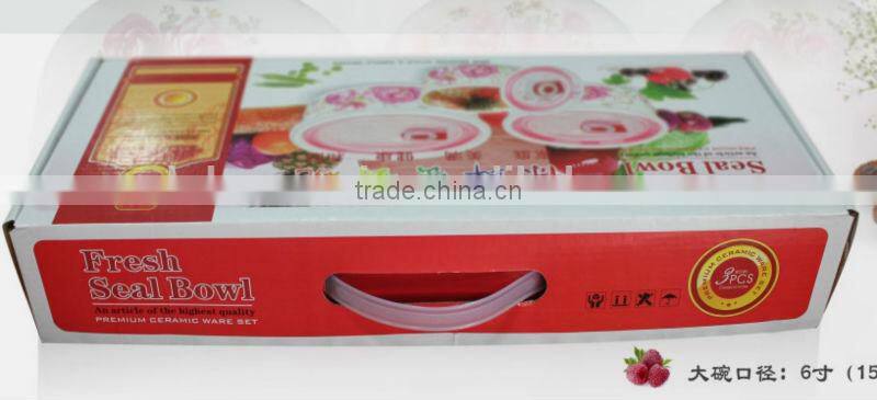 best sell super quality porcelain drinking cup,salad bowl with Vented Lids(strawberry)