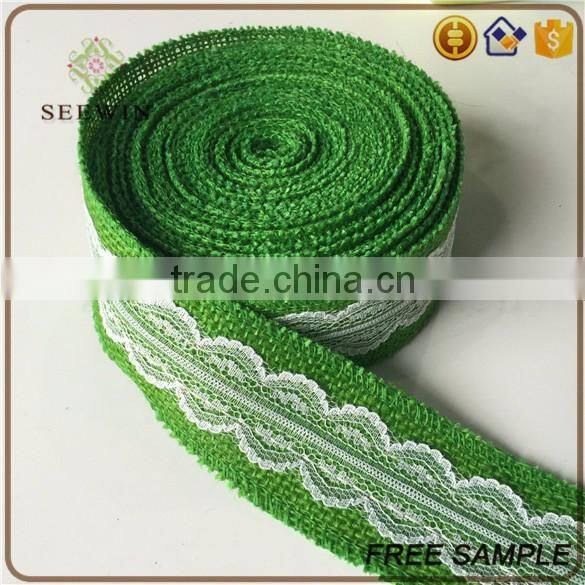 popular natural jute wired fabric lace ribbon bow