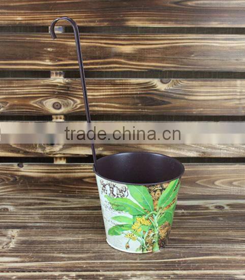 2015 new design paper decal metal long handle bucket industrial metal bucket