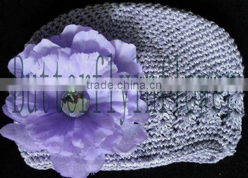 Hot Sale Kufi Hat Withe Flowers Crochet Beanie Hat For Baby Wholesale Cotton Baby Beanies