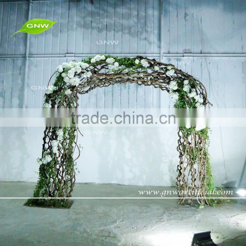 GNW FLA161018 New design green natural mossy white flower wedding arch with cane