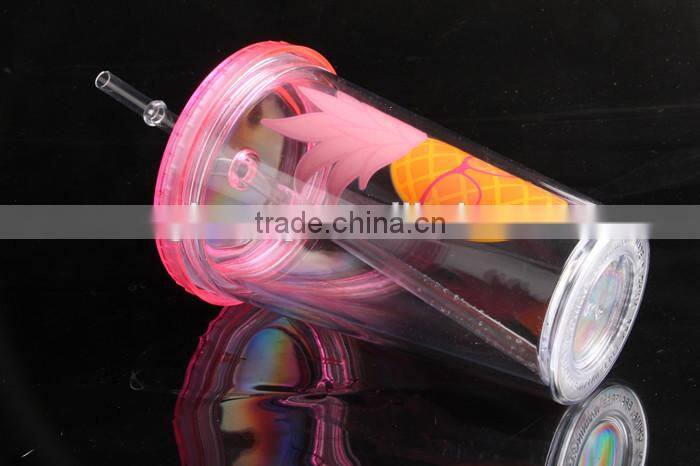 Single Wall Plastic Tumbler Clear Plastic Cup with Lid and Straw