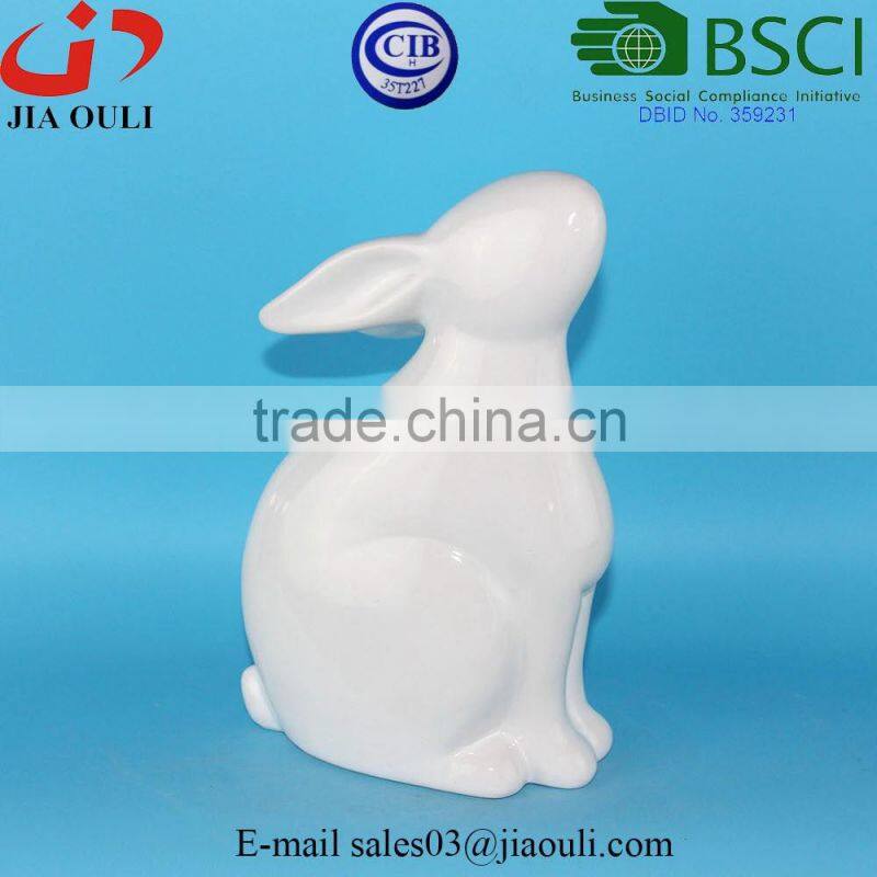 BSCI Audit Factory Easter Top Sale Ceramic Rabbit Figurines, White Porcelain Ceramic Rabbits