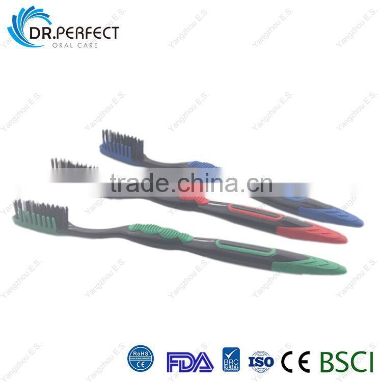 hot sale adult toothbrush with soft rubber handle teeth cleaning
