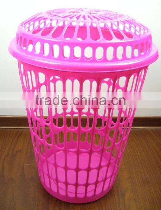 Round plastic laundry basket hamper with lid