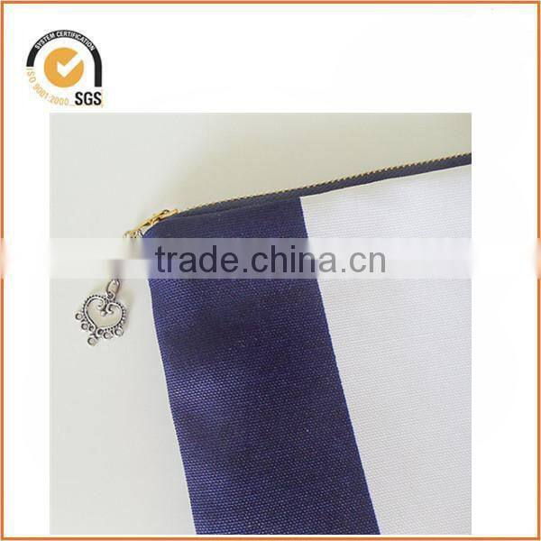 Zippered pouch - navy and white stripes - medium cotton canvas purse - waterproof lining - handy pouch - makeup - jewelry