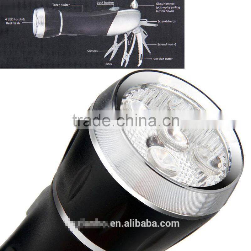 2016 new arrival 8 in1 LED Flashlight Torch Light Lamp Multifunction Emergency Rescue Escape Tool