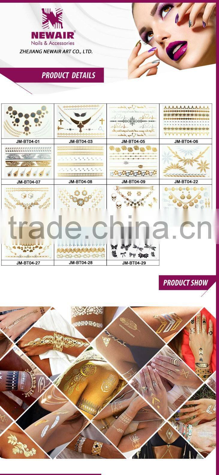 Fashion temporary metal gold and silver tattoo sticker good quality and price