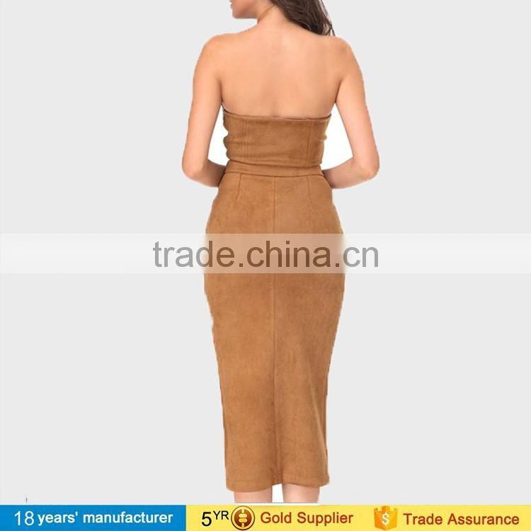 2017 sexy women long sleeve bodycon two piece dress club wear prom crop top blouse and long skirt