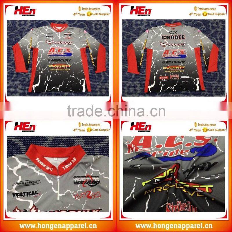 HongEn Apparel Pro Fishing Jerseys sublimation fishing wear full custom fishing jersey