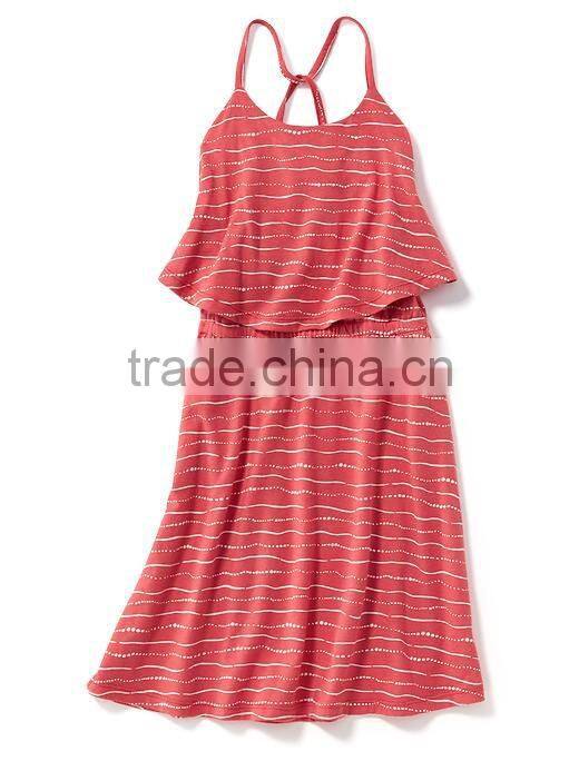 Cute Ruffle Top Spagetti Strap Child Girls Dress HSD8131