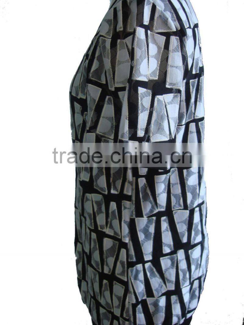 Black with Rose Print Lycra Round Collar Blouse