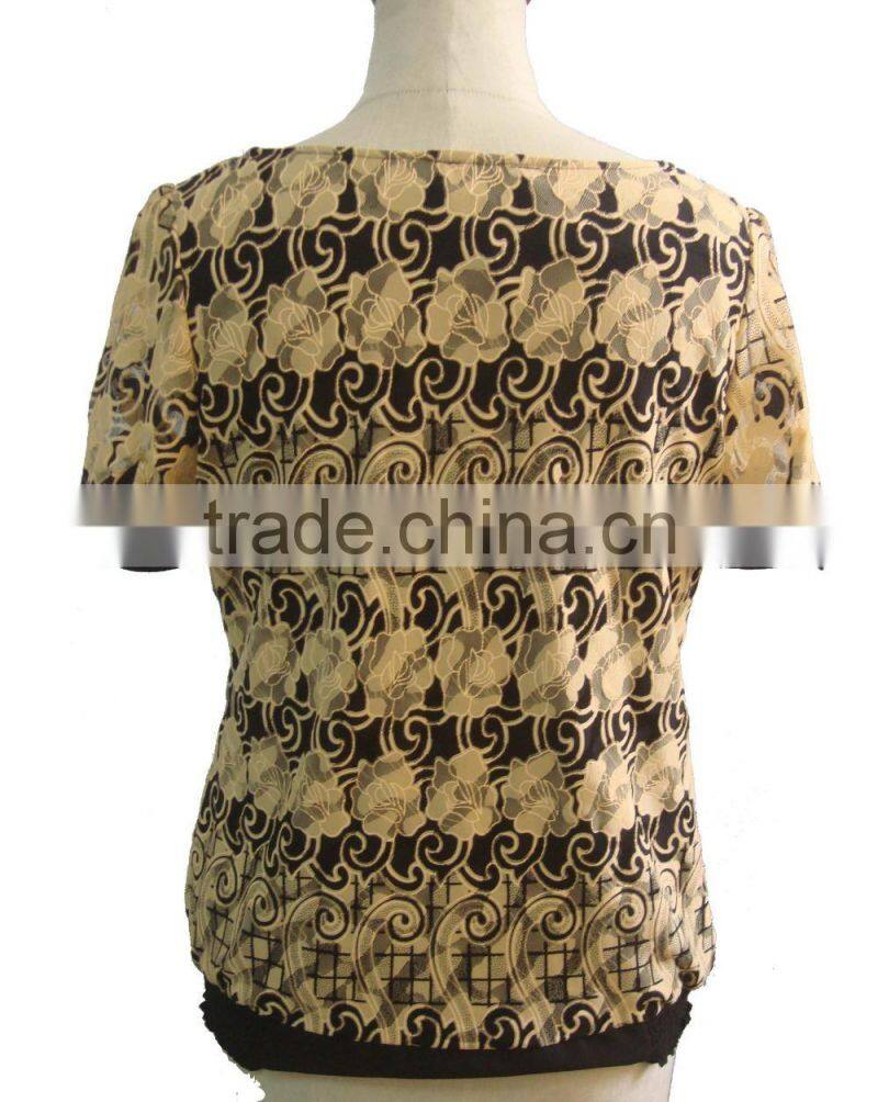 Black with Rose Print Lycra Round Collar Blouse