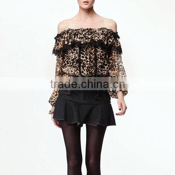 Fashionable printed long sleeve clothing new design off shoulder sexy fancy tops for girls