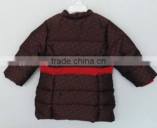 2016 baby girls brown color printed cotton padded coat for winter