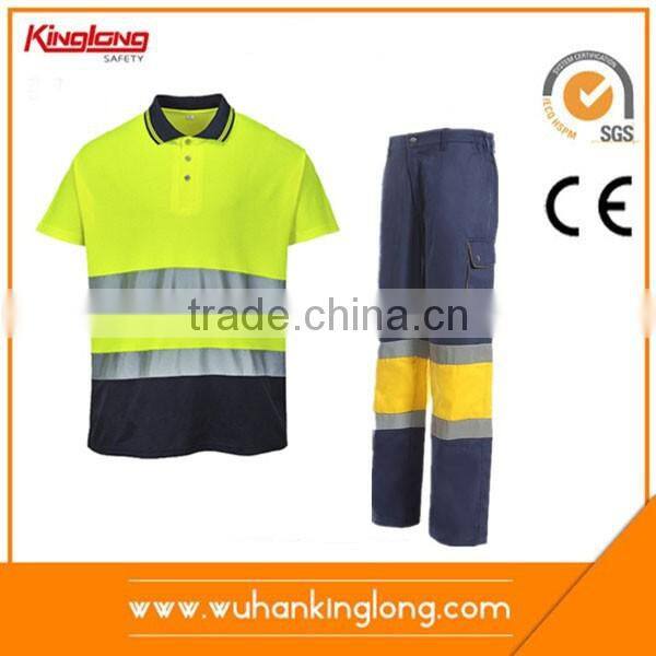 high visibility yellow/navy reflective safety work suit