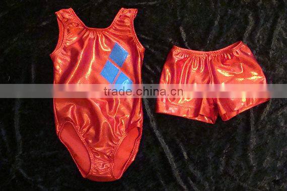Gymnastics high cut leotard and shorts Red mystique Harley Quinn inspired