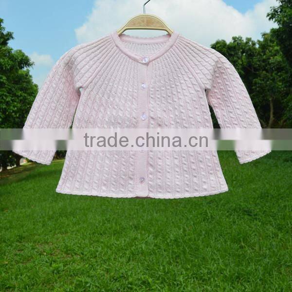 Long Sleeves Cable pattern round collar buttom baby cardigan sweater