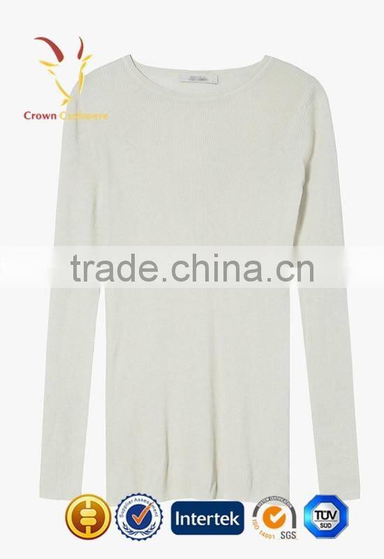 White Women Round Neck Cashmere Pullover Sweater