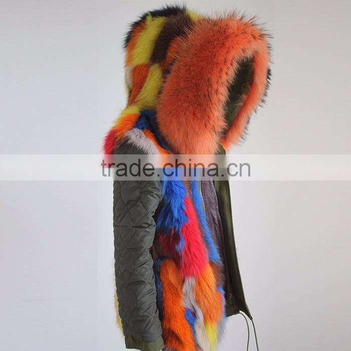 Myfur Customized Rainbow Colored Fox Fur Lined Parkas In Top Quality