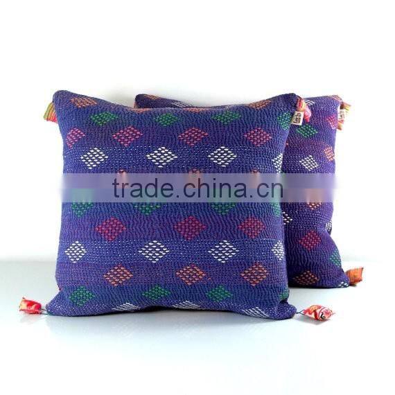 pair of purple kantha quilt cushion covers with hmong detail, kantha cushions, kantha pillow case, ooak